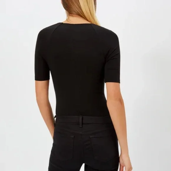 Alexander Wang Stretch Jersey Criss Cross Front Short Sleeve Bodysuit - Picture 2 of 11